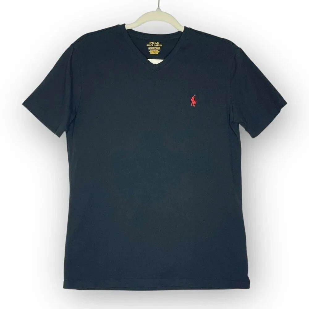 Polo Ralph Lauren Black Vneck Short Sleeve 100% Cotton T-shirt Men’s Size Small